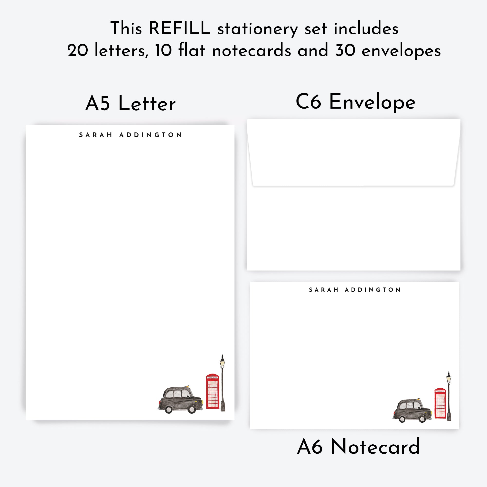 REFILL - Personalised Letter & Card Writing Stationery Gift Set - 'Lon ...