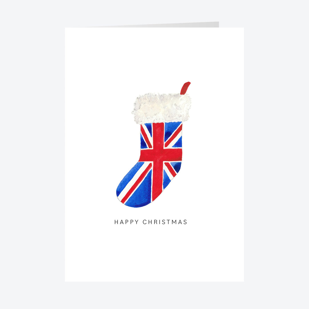 Union Jack Stocking Personalised Christmas Card A5 or A6 Sizes, image size:1080x1080