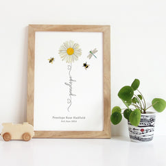 New Baby Birth flower Personalised Art Print - Framed or Unframed