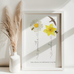 Friends Flowers Personalised Art Print - Framed or Unframed