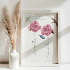 Grandma's Roses Personalised Art Print - Framed or Unframed