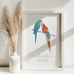 Love Bird Parrots Personalised Art Print - Framed or Unframed