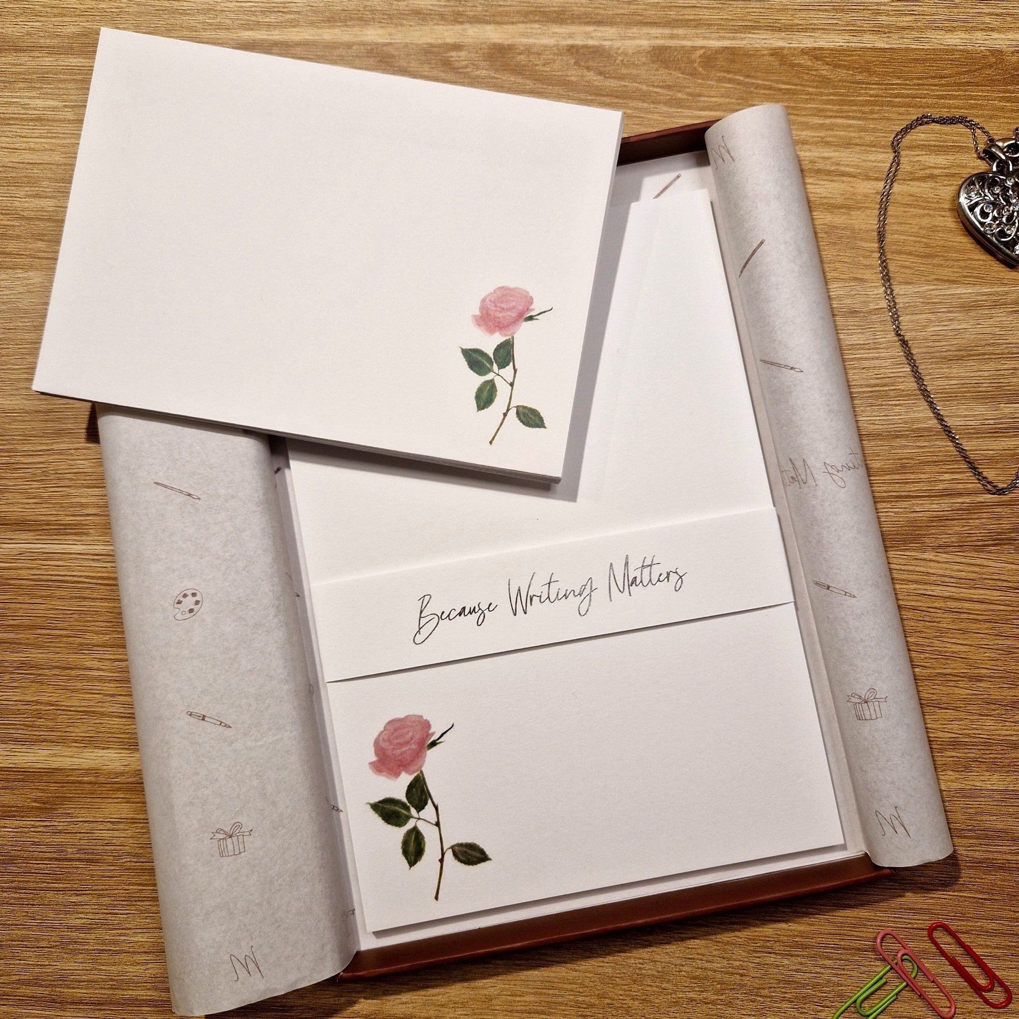 Gift Writing File Me Loovely Pink Rose Letter Writing Set with Envelopes in Gift Box (Se